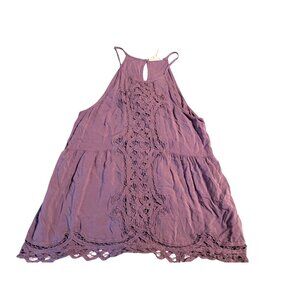 Entro Purple Crochet Lace Halter Top Tunic Mini Dress 100% Rayon Boho Y2K fairy